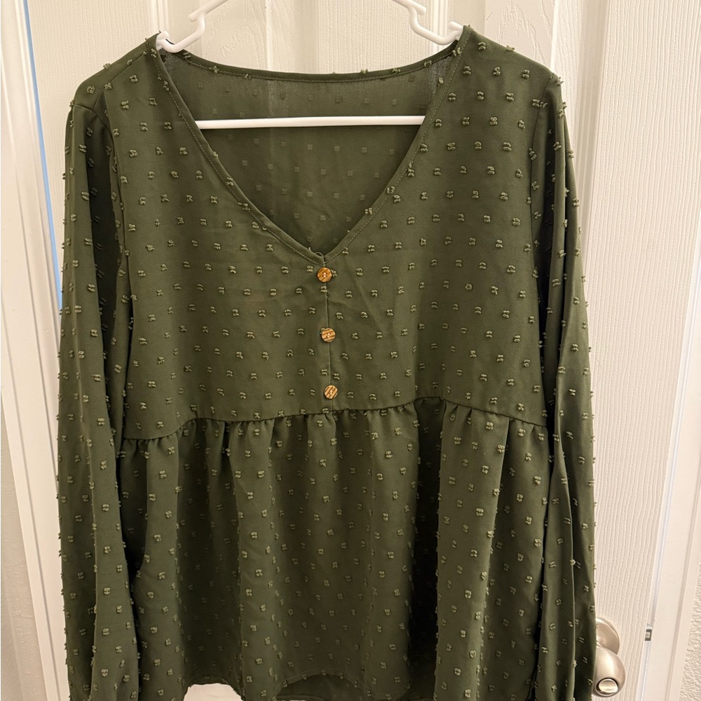 SHEIN Olive Green Buttoned Blouse